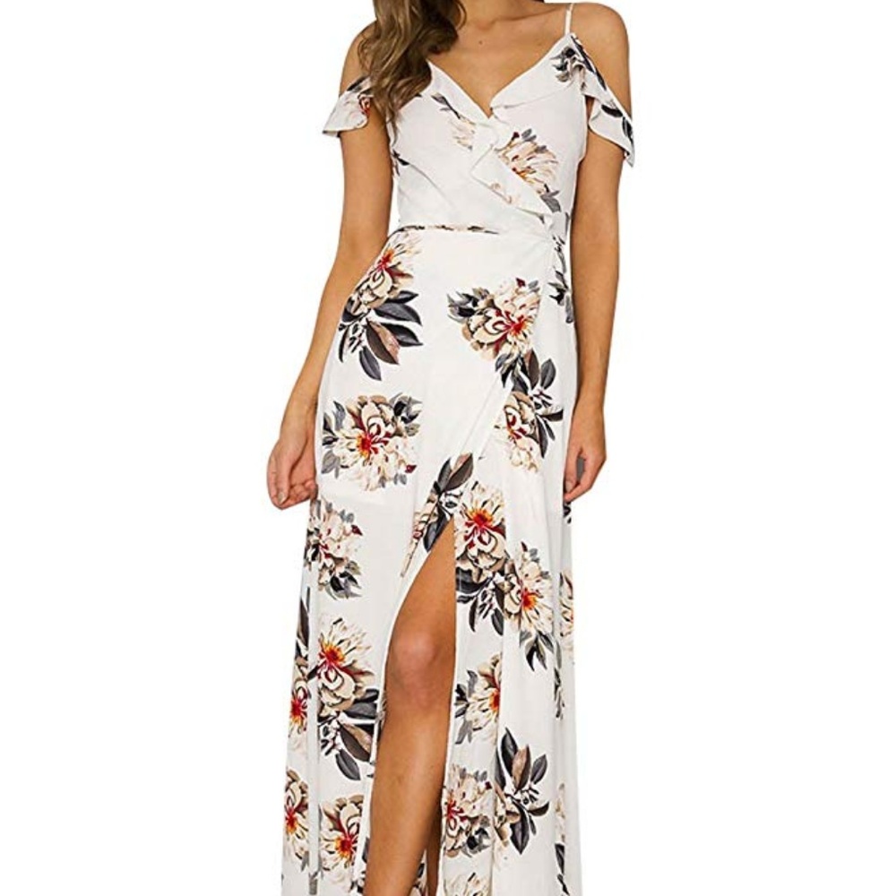 NWT L Cold Shoulder Wrap Maxi Dress White Floral